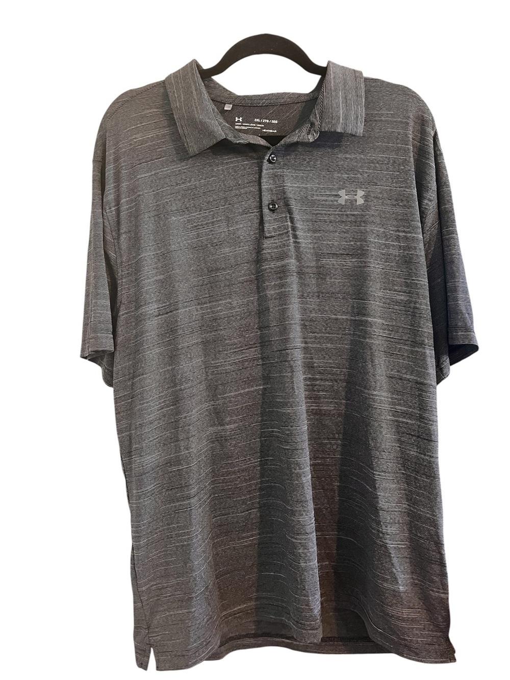 Under Armour HeatGear Polo Shirt Mens 2XL Gray Striped Loose Fit Performance Gol